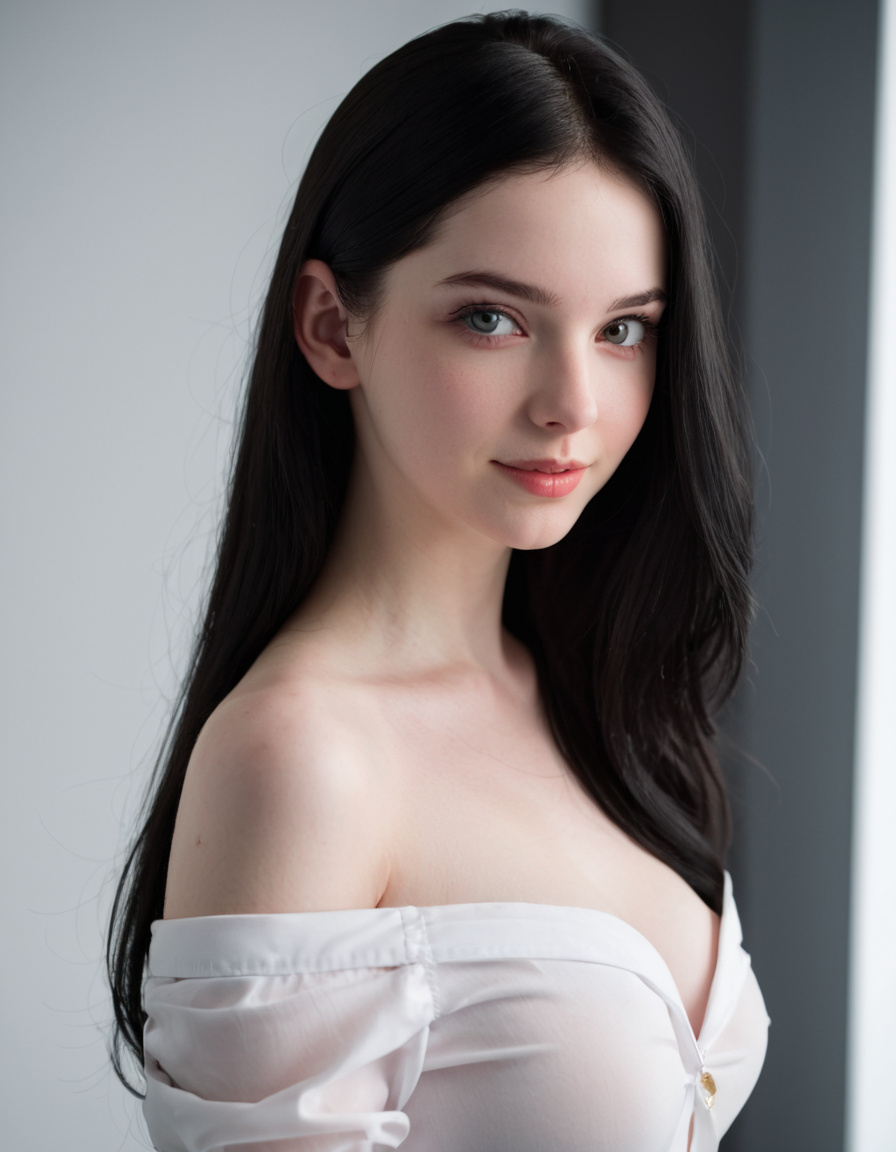 AI绘画StableDiffusion带信息样图-穿白衬衣的西方美少女
